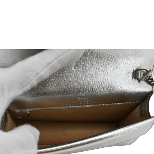 GUCCI Dionysus Super Mini Metallic Leather Crossbody Bag Silver 476432