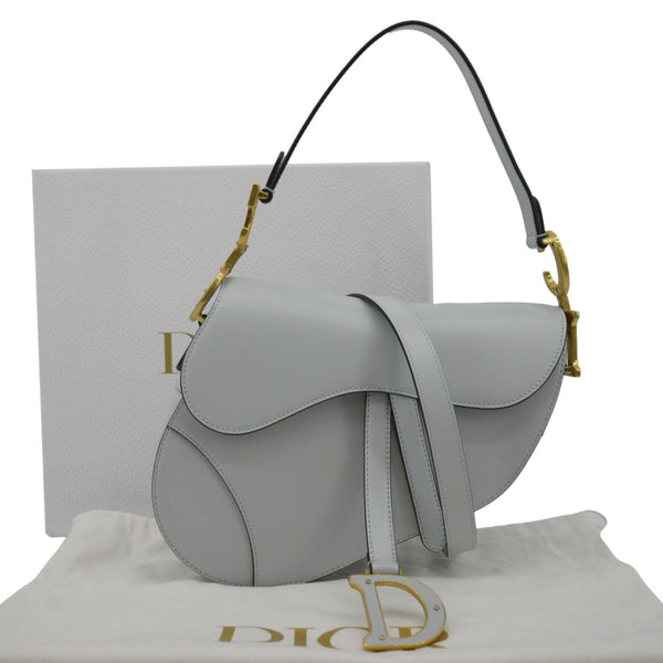 CHRISTIAN DIOR Saddle Smooth Calfskin Leather Satchel Bag Placid Blue
