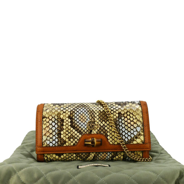 GUCCI Diana Python Chain Wallet Crossbody Bag Cloud Natural Gold 658243