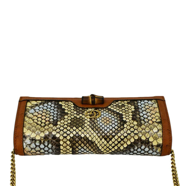 GUCCI Diana Python Chain Wallet Crossbody Bag Cloud Natural Gold 658243