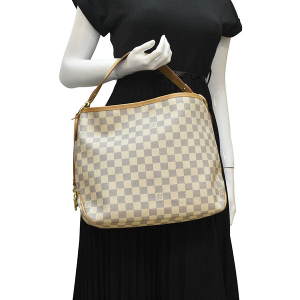 LOUIS VUITTON Delightful MM Damier Azur Hobo Shoulder Bag White