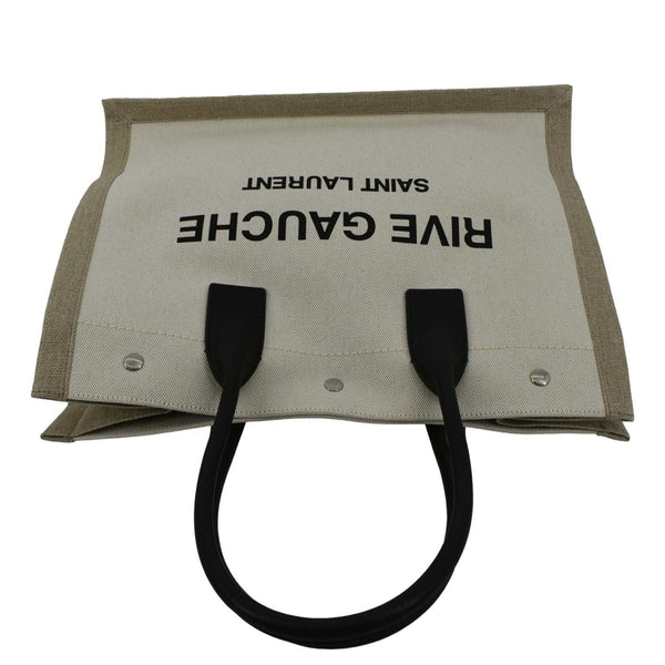 YVES SAINT LAURENT Rive Gauche Small Linen Leather Tote Griege