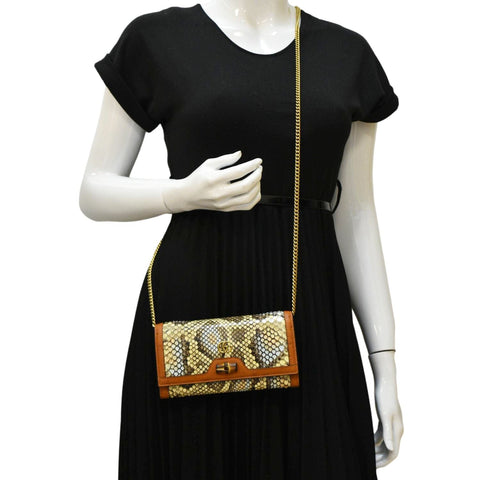 GUCCI Diana Python Chain Wallet Crossbody Bag Cloud Natural Gold 658243