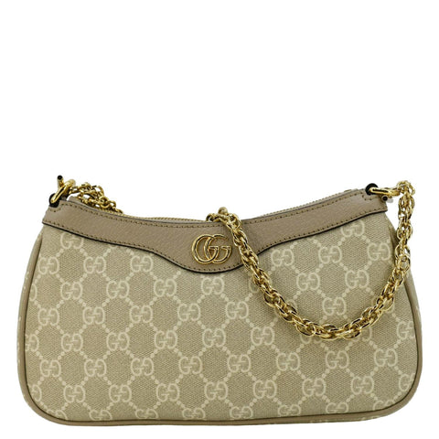 GUCCI Ophidia Web Small GG Supreme Canvas Shoulder Bag Beige 735132