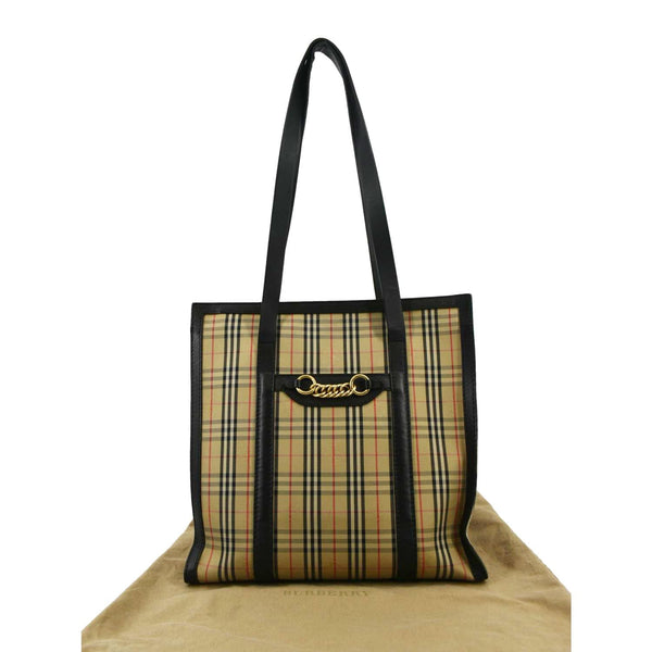 BURBERRY 1983 Knight Check Link Tote Shoulder Bag Beige