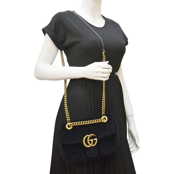 GUCCI GG Marmont Velvet Crossbody Bag Black 446744