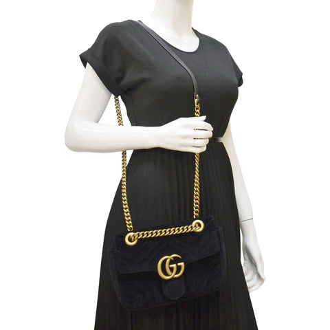 GUCCI GG Marmont Velvet Crossbody Bag Black 446744