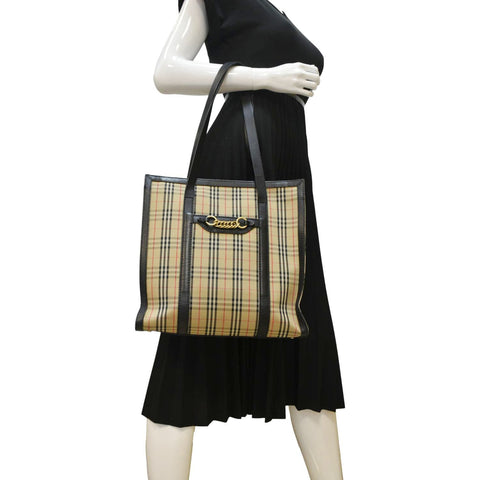 BURBERRY 1983 Knight Check Link Tote Shoulder Bag Beige