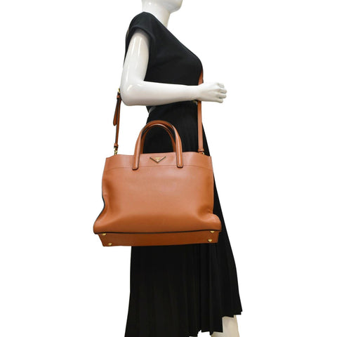 PRADA Saffiano Leather Top Handle Satchel Bag Orange