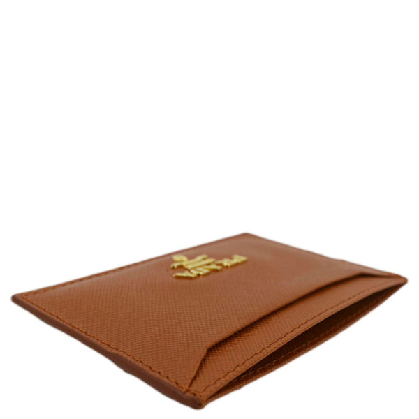PRADA Saffiano Leather Card Holder Wallet Orange