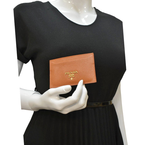 PRADA Saffiano Leather Card Holder Wallet Orange