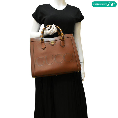 GUCCI Diana Medium Leather Top Handle Shoulder Bag Brown 655658