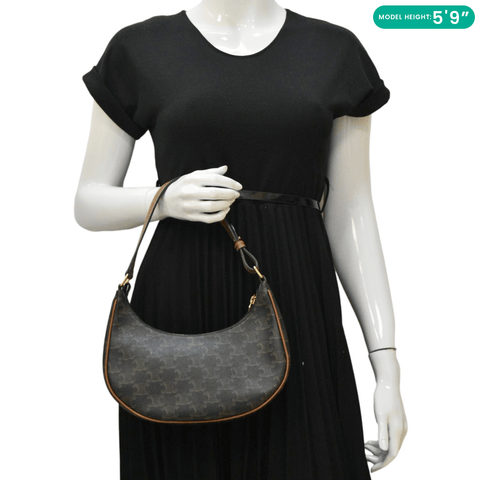 CELINE Ava Triomphe Canvas Calfskin Shoulder Bag Tan