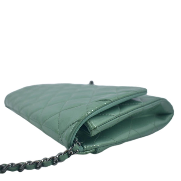 CHANEL Flap Quilted Patent Leather Shoulder Bag Green