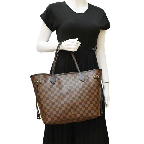LOUIS VUITTON Neverfull MM Damier Ebene Tote Bag Brown