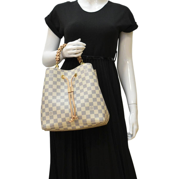LOUIS VUITTON Neonoe Braided Handle Damier Azur Crossbody Bag White