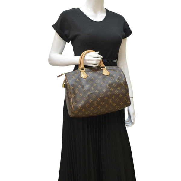 LOUIS VUITTON Speedy 30 Monogram Canvas Satchel Bag Brown