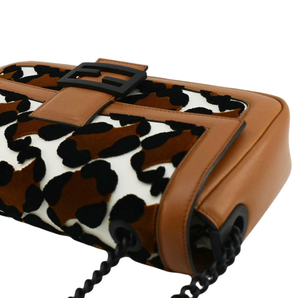 FENDI Baguette Leopard Print Calf Leather Shoulder Bag Brown