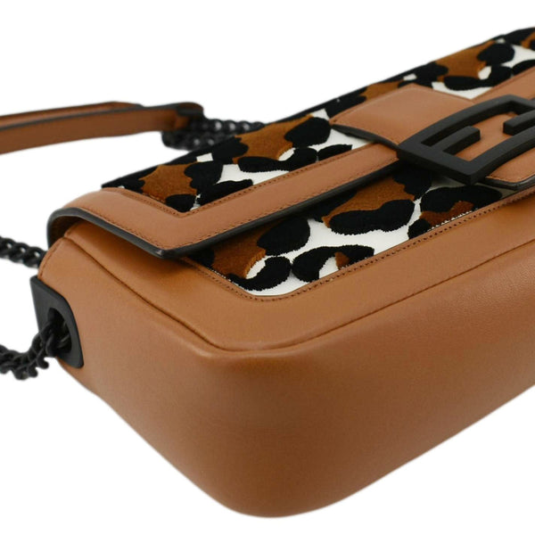 FENDI Baguette Leopard Print Calf Leather Shoulder Bag Brown