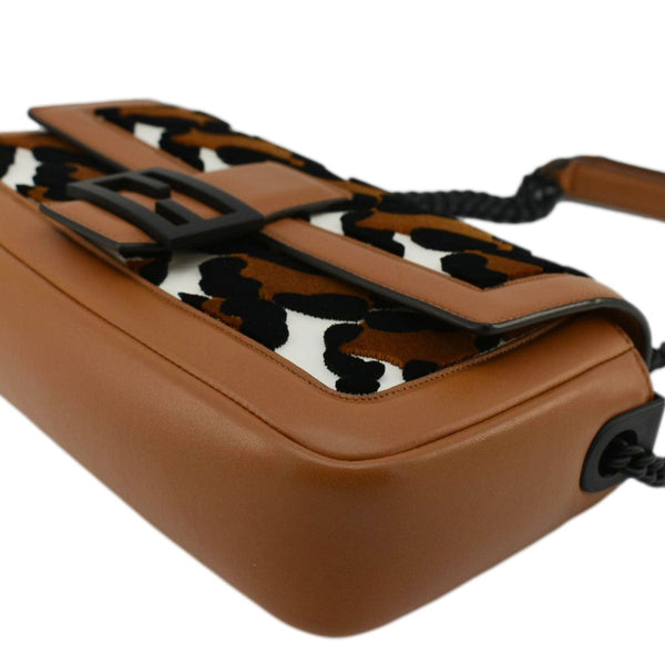 FENDI Baguette Leopard Print Calf Leather Shoulder Bag Brown