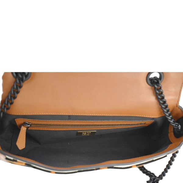FENDI Baguette Leopard Print Calf Leather Shoulder Bag Brown