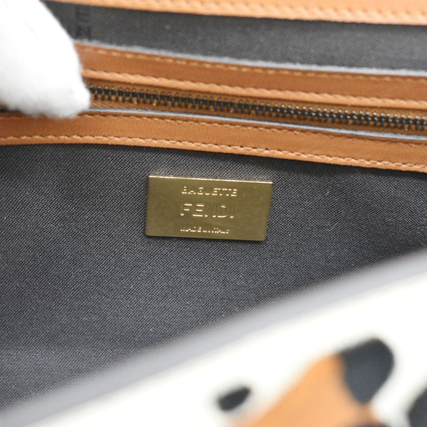 FENDI Baguette Leopard Print Calf Leather Shoulder Bag Brown