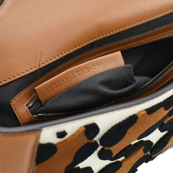 FENDI Baguette Leopard Print Calf Leather Shoulder Bag Brown