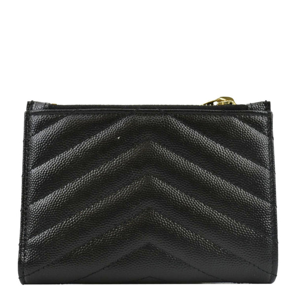 YVES SAINT LAURENT Monogram Compact Leather Zip Wallet Black