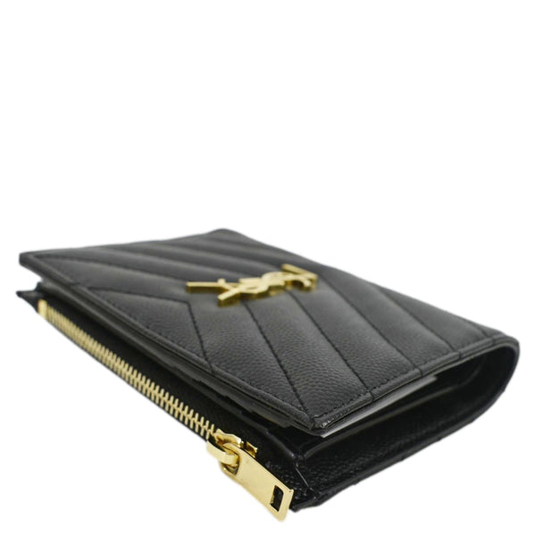 YVES SAINT LAURENT Monogram Compact Leather Zip Wallet Black