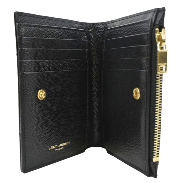 YVES SAINT LAURENT Monogram Compact Leather Zip Wallet Black