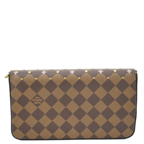 LOUIS VUITTON Studded Felicie Damier Ebene Pochette Crossbody Bag Brown