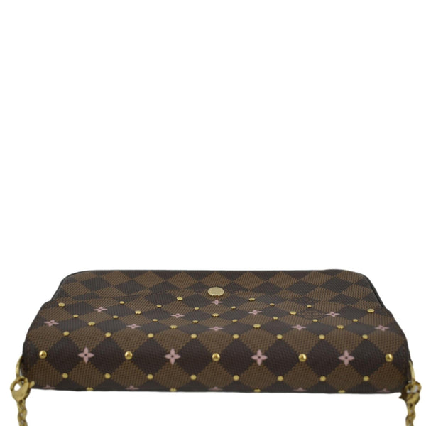 LOUIS VUITTON Studded Felicie Damier Ebene Pochette Crossbody Bag Brown