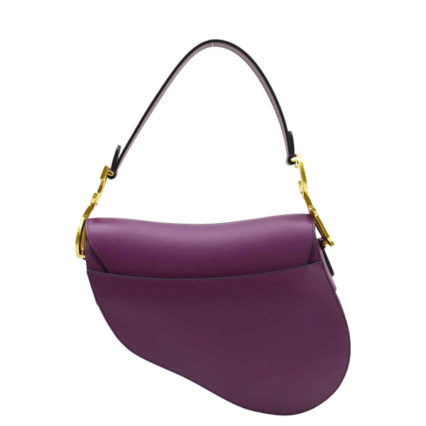 CHRISTIAN DIOR Saddle Leather Satchel Bag Mulberry