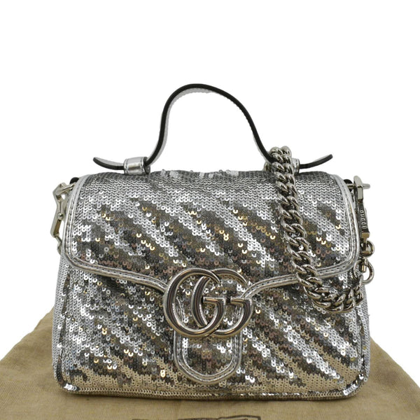 GUCCI GG Marmont Sequin Top Handle Crossbody Bag Silver 583571