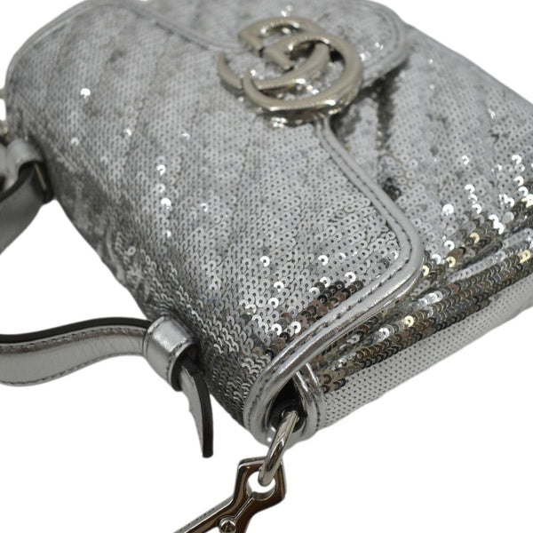 GUCCI GG Marmont Sequin Top Handle Crossbody Bag Silver 583571