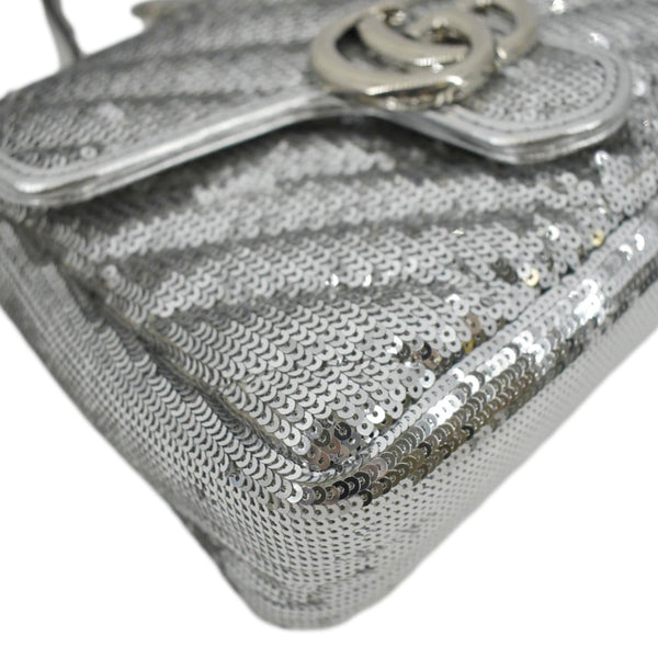 GUCCI GG Marmont Sequin Top Handle Crossbody Bag Silver 583571