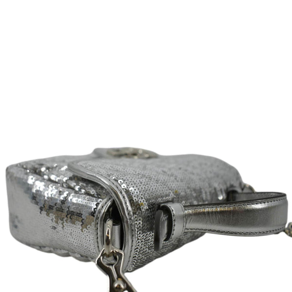 GUCCI GG Marmont Sequin Top Handle Crossbody Bag Silver 583571
