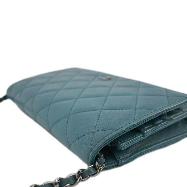 CHANEL WOC Quilted Leather Crossbody Wallet Light Blue