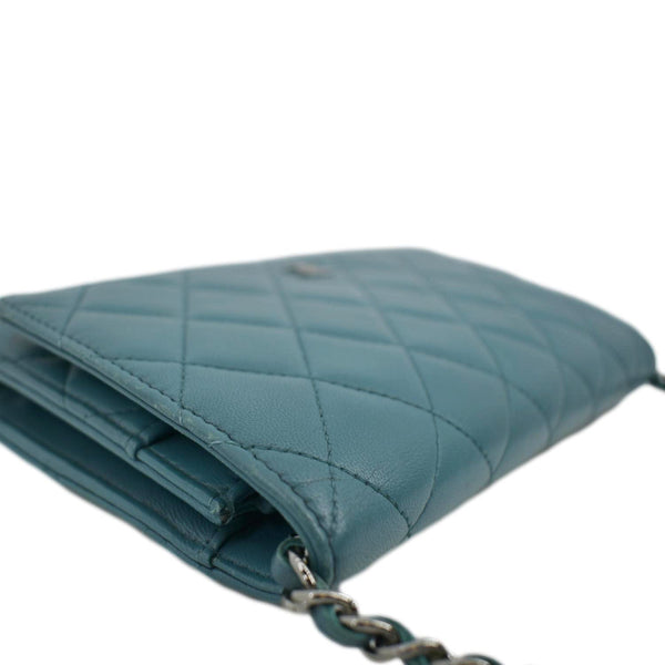 CHANEL WOC Quilted Leather Crossbody Wallet Light Blue