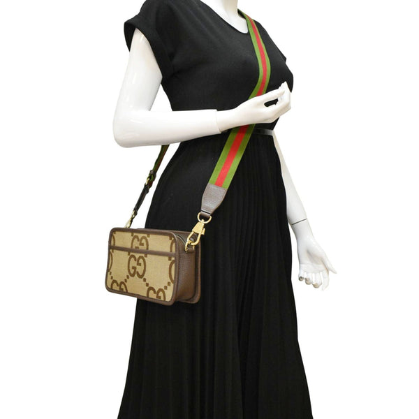 GUCCI Mini Jumbo GG Canvas Crossbody Bag Beige 696075