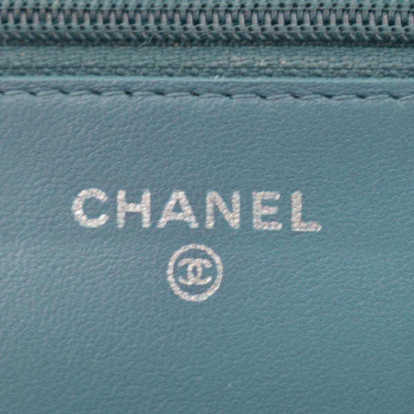 CHANEL WOC Quilted Leather Crossbody Wallet Light Blue