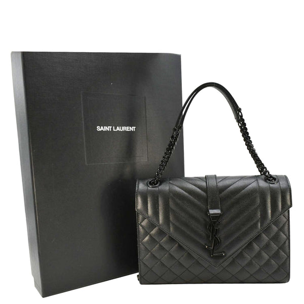 YVES SAINT LAURENT Envelope Medium Mixed Matelasse Leather Shoulder Bag Black