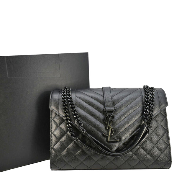 YVES SAINT LAURENT Envelope Medium Mixed Matelasse Leather Shoulder Bag Black
