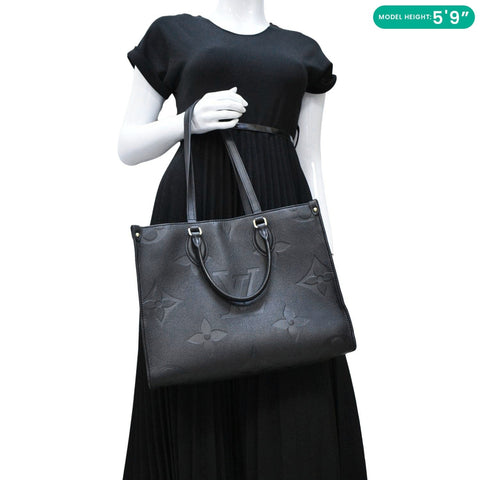 LOUIS VUITTON Onthego MM Giant Monogram Empreinte Leather Tote Bag Black