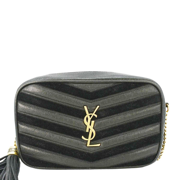 YVES SAINT LAURENT Lou Camera Chevron Leather Crossbody Bag Black