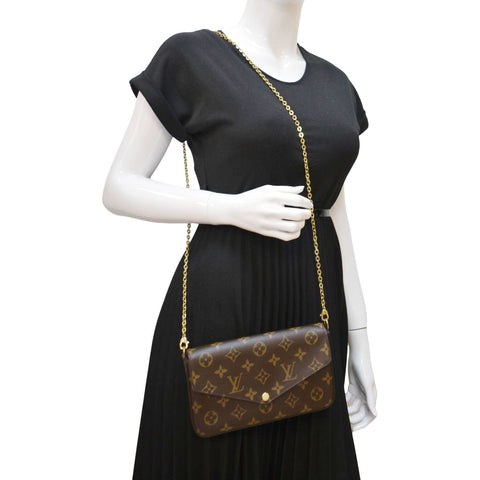 LOUIS VUITTON Felicie Monogram Canvas Pochette Crossbody Bag Brown