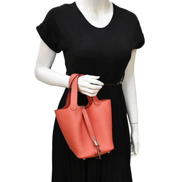 HERMES Picotin Lock 18 Taurillon Clemence Leather Hobo Bag Light Pink