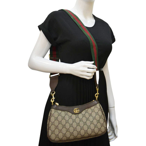 GUCCI Ophidia Web Small GG Supreme Canvas Shoulder Bag Beige 735132