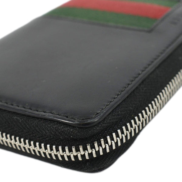 GUCCI Web Stripe Leather Zippy Wallet Black 408831