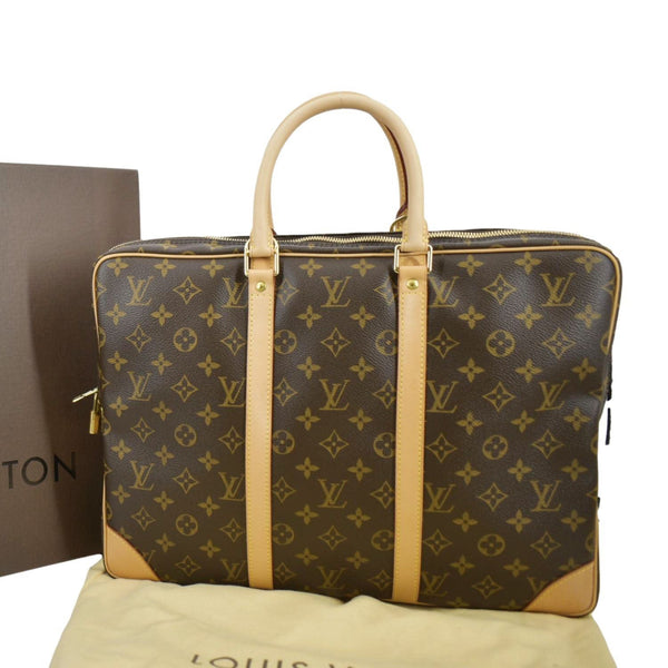 LOUIS VUITTON Porte Documents Voyage Monogram Canvas Briefcase Bag Brown